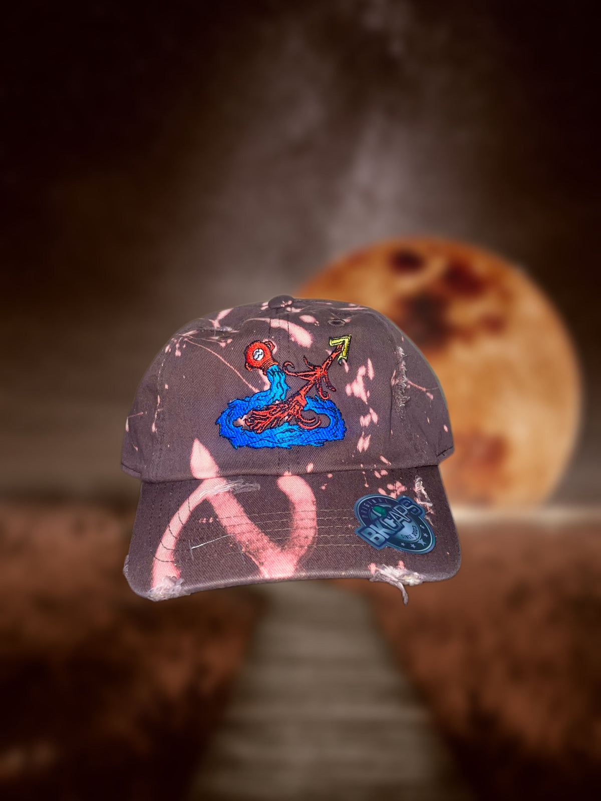 Supernatural Anti-Possession Bleach Wash Dad Hat Bleach & Paint Dad Hat Peach – whoisdnstyle main image 2